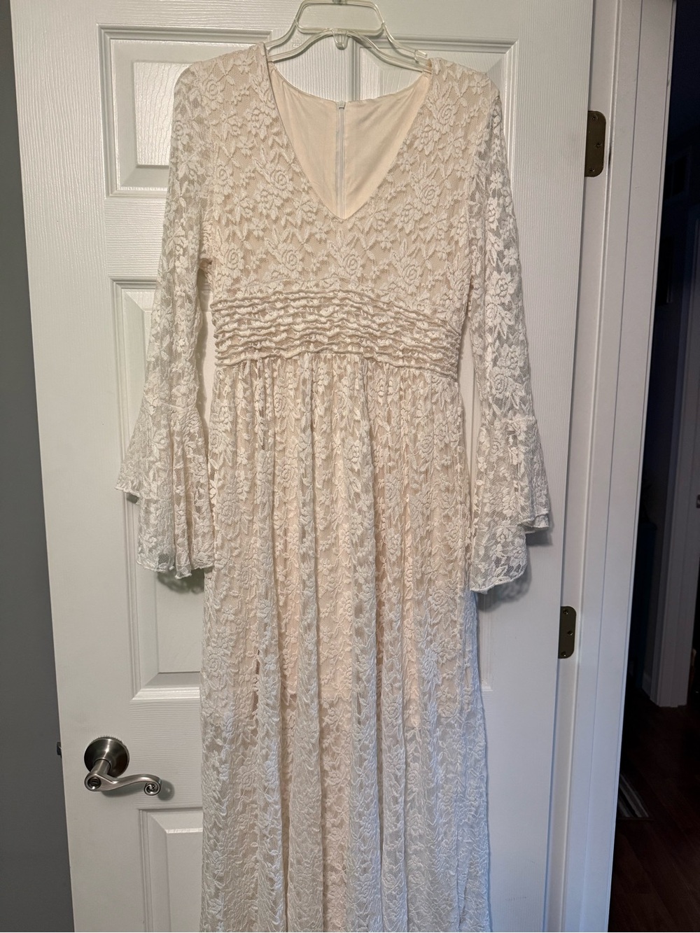 SHEIN Ivory Lace Maxi Dress with Bell Sleeves
